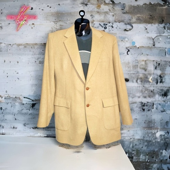 VINTAGE 90s Charles Klein Preppy Tan Wool Blazer, 44L - Picture 3 of 8
